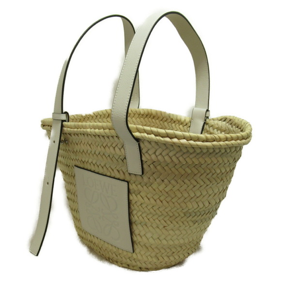 Loewe Natural Shoulder Palm Leaf Bag Basket White Calf - Picture 3 of 9